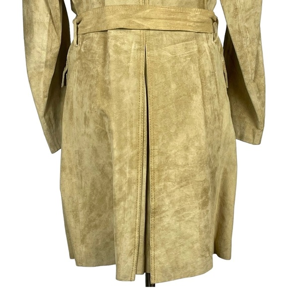 VINTAGE PORTO GALIA 70's SUEDE LEATHER TAN DOUBLE BREAST BELTED TRENCH COAT14/16 - Picture 11 of 13